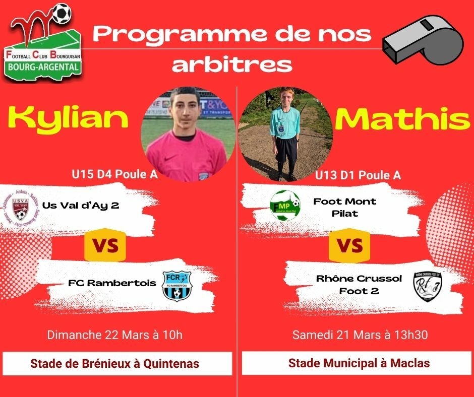 Planning de nos arbitres