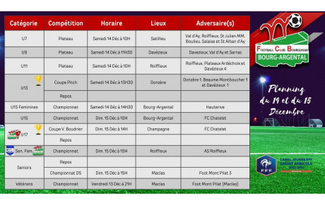 ⚽️Planning du Week-end du 13, 14 et 15 Décembre 🔴⚪️